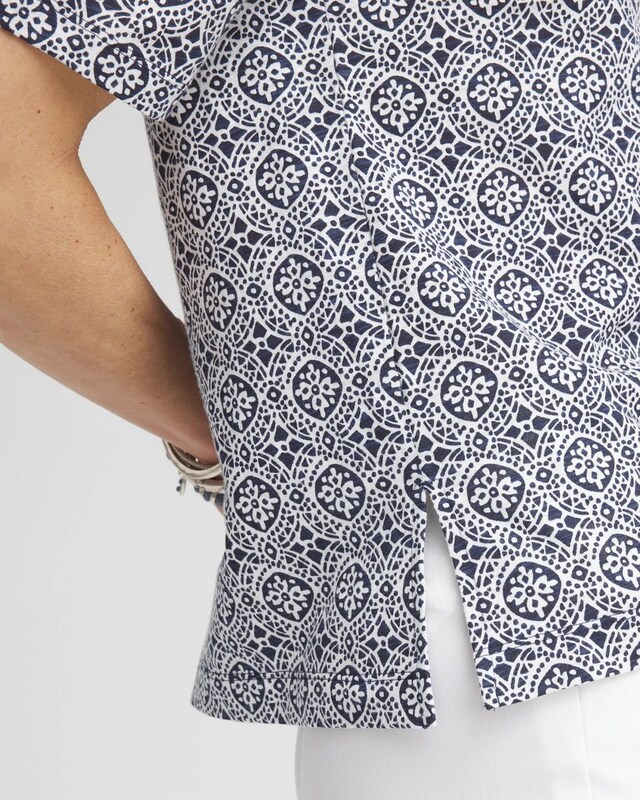 Tile Print Slub Scoop-Neck Tee - image 4